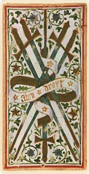 Die Fünf der Schwerter, Faksimile einer Tarotkarte aus dem 